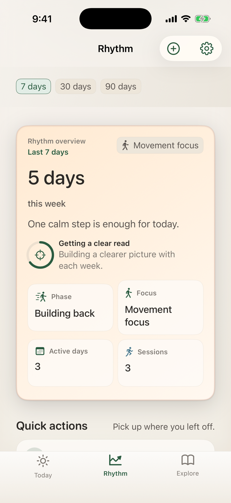 SanoPace rhythm overview screen