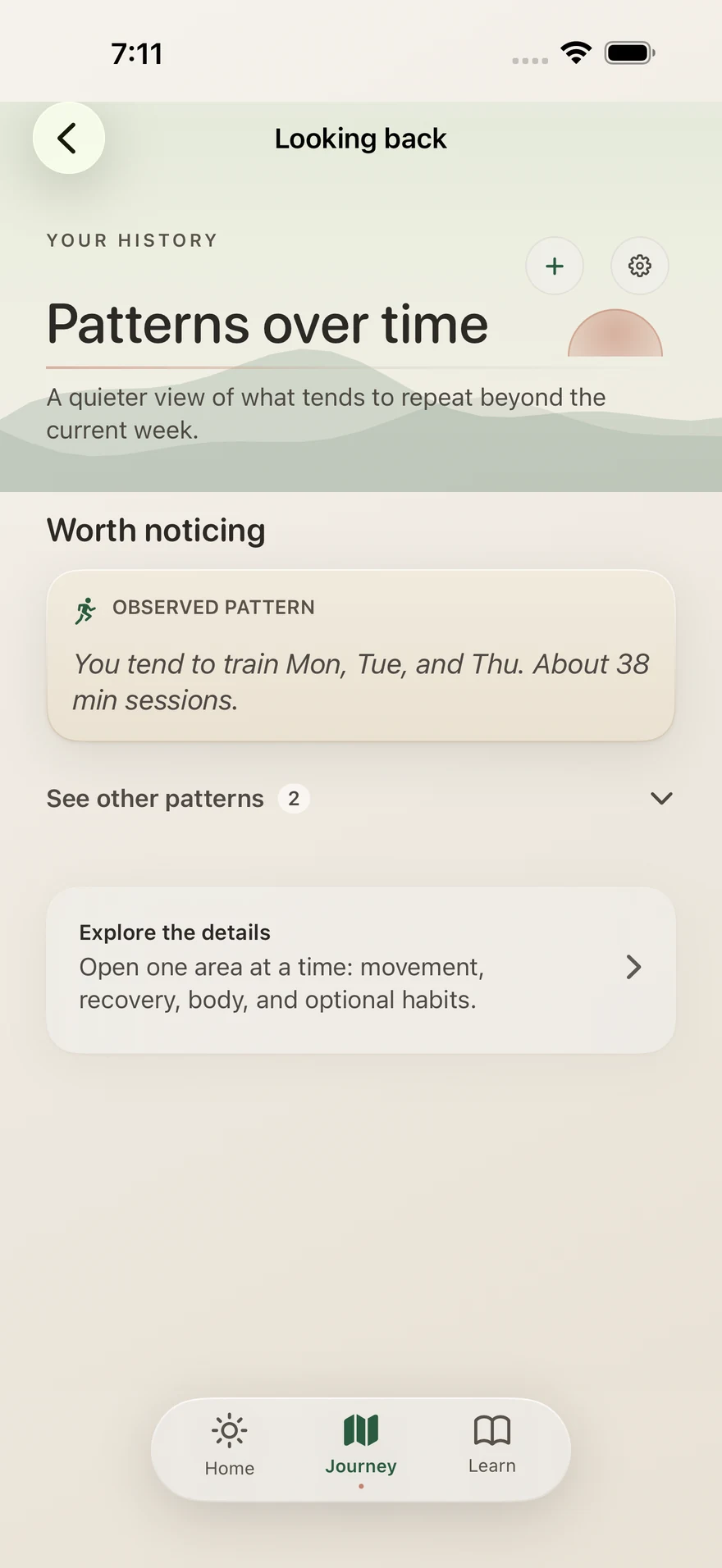 Looking Back screen showing a recurring training pattern