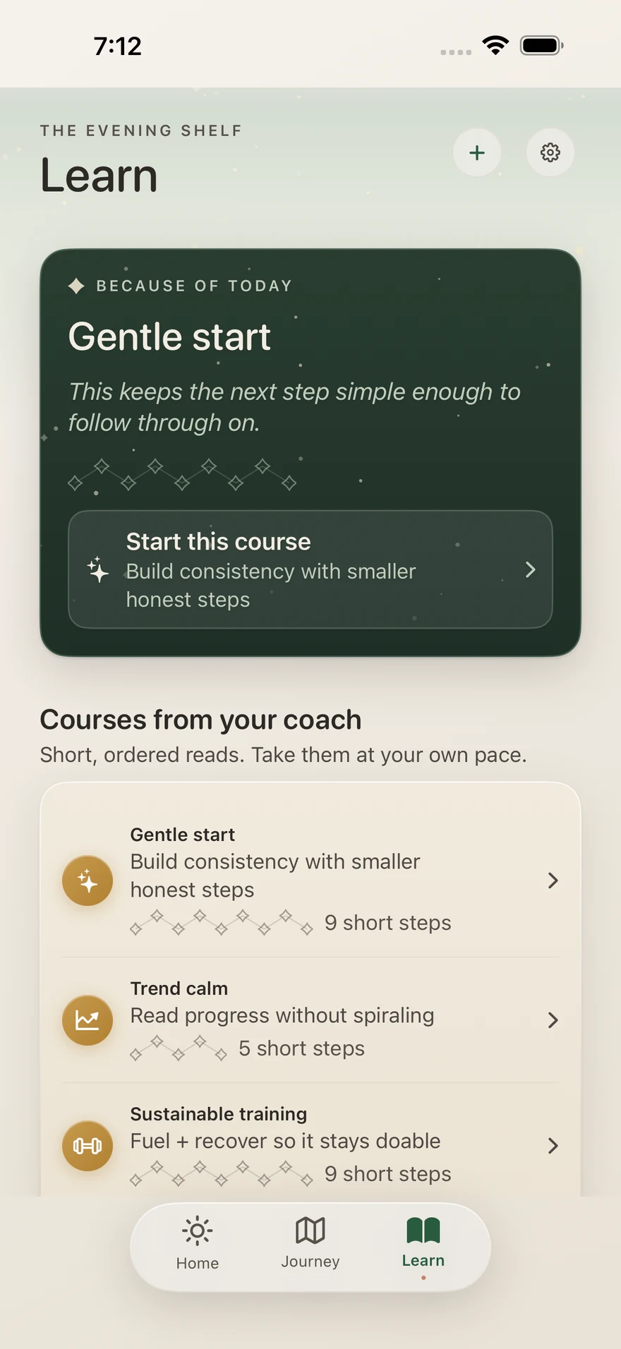 Learn screen with short courses from the SanoPace coach